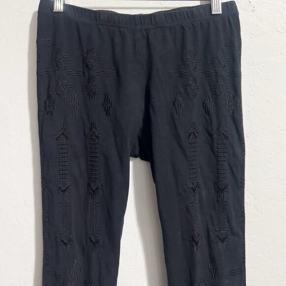 JW Johnny Was Leggings Small Black Embroidered Stretch Boho Cotton Pull On - Picture 1 of 8